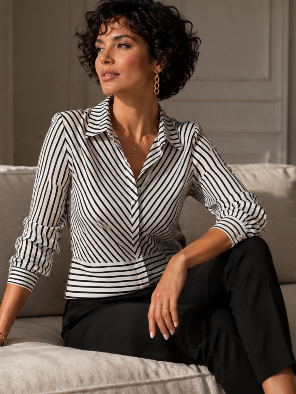 Jones New York Black & White Striped Zip Blouse | Timeless Career Chic | Bundle💸 - Picture 1 of 11